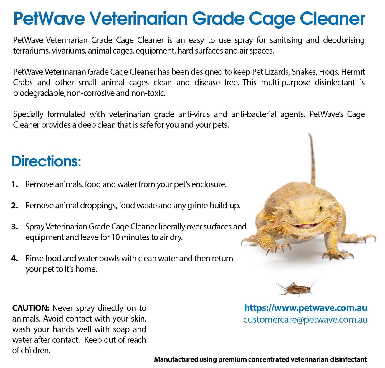 Veterinarian Grade Cage Cleaner Spray | Strong Sanitiser & Disinfectant For Vivariums & Terrariums | Kills Viruses | Kills Bacteria | Deodorises